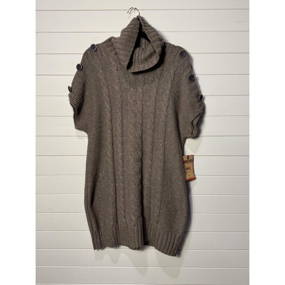 New! Ruff Hewn Womens XL Wool Brown Cable Knit Button Sleeve Turtleneck‎ Top